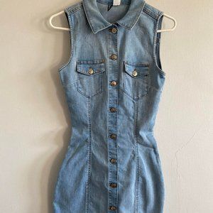 Denim button front mini dress